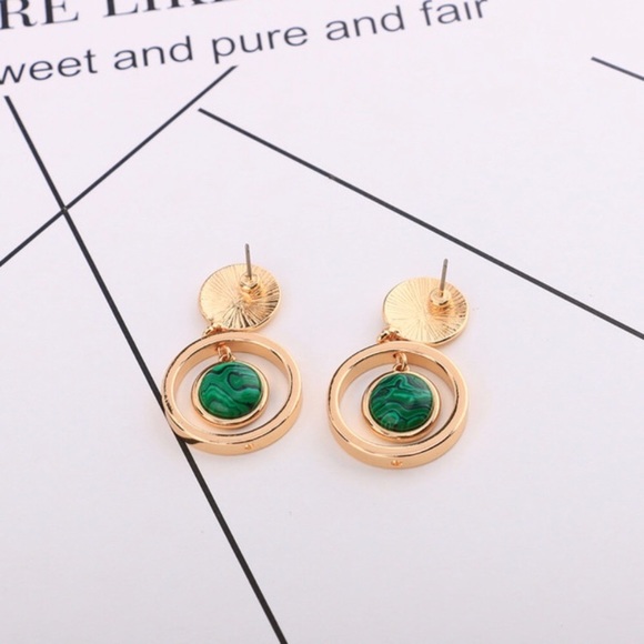 Green Drop Hoop Statement Earrings - Picture 5 of 8